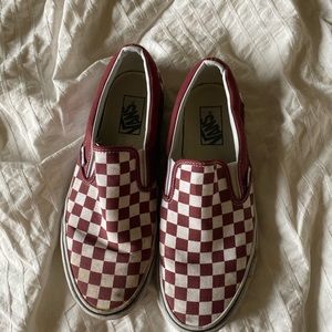 Maroon checkered slip on vans